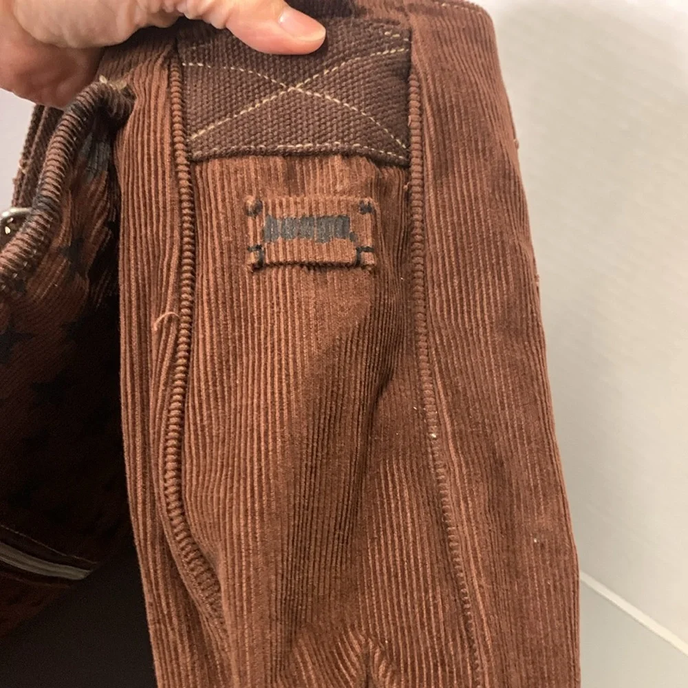 BONGO Brown Corduroy Star Pattern Messenger Bag adjustable strap